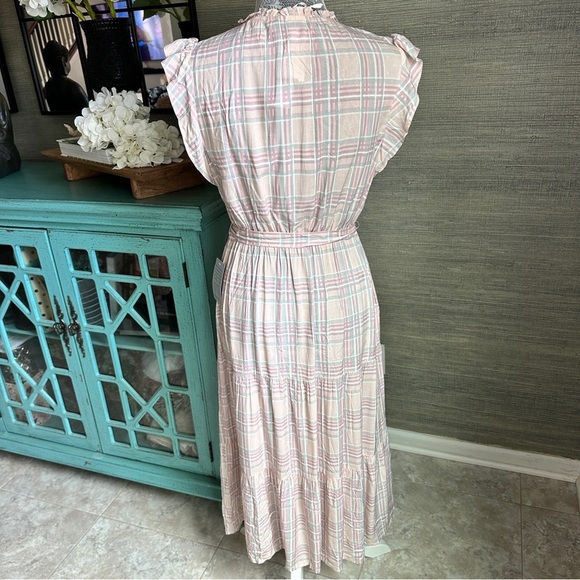 Adelyn Rae Pink Plaid Ruffle Midi Dress Sleeveless Tiered, Size Small - Picture 6 of 13